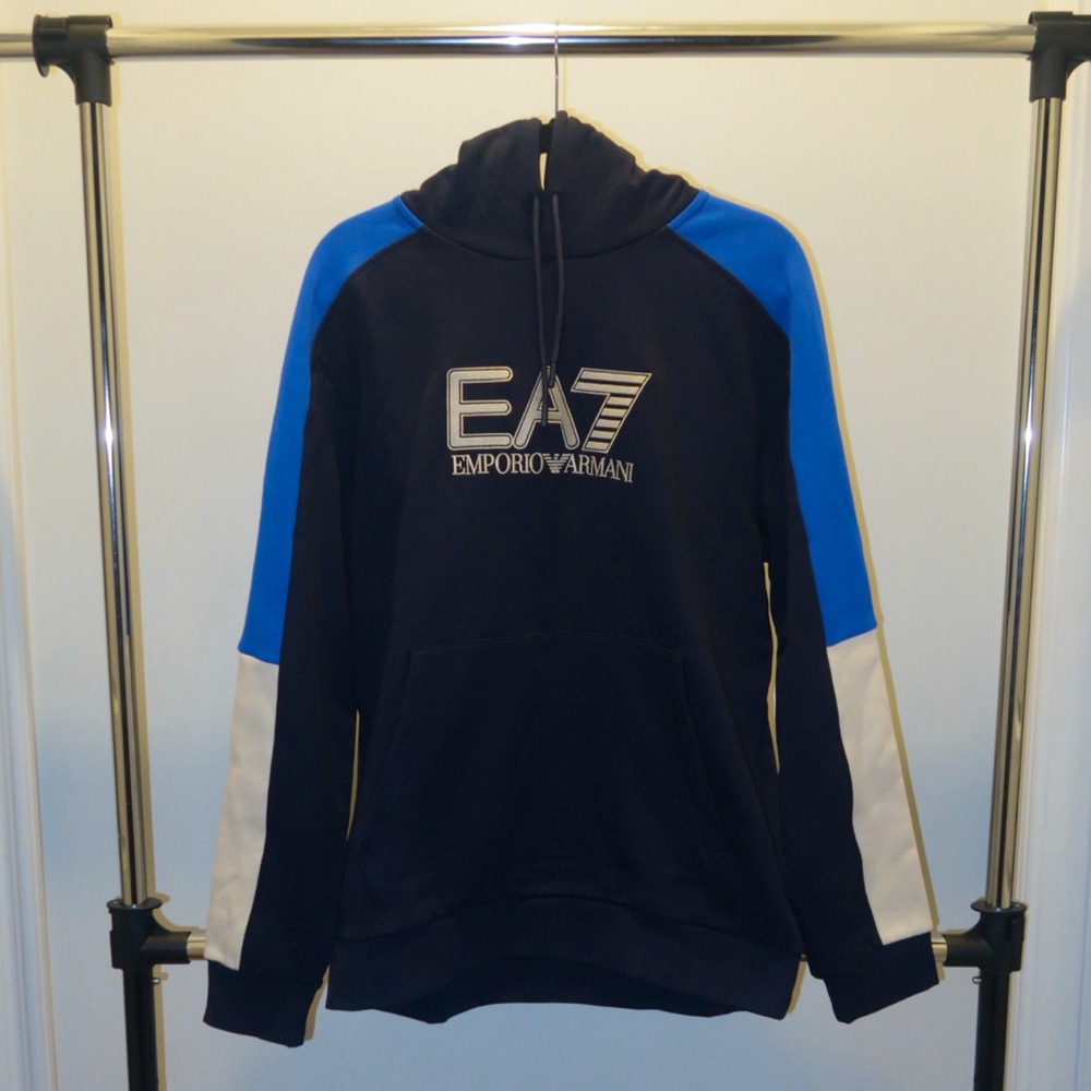 New Emporio Armani Dark Blue and Cream White Hoodie (Brand New with Tags)